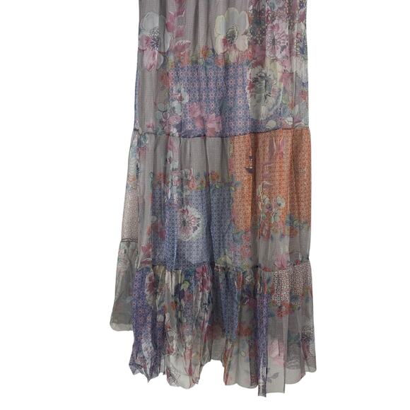 Johnny Was BIYA Kandence Tiered Mesh Dress Floral Embroidery Size M - Picture 10 of 11